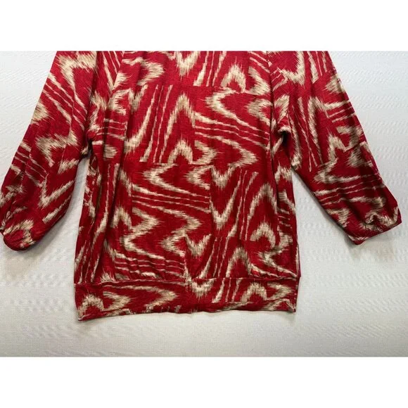 Chicos Womens Knitted Blouse Size 3 Red Abstract 3/4 Sleeve Retro Pullover Y2K - Picture 11 of 12